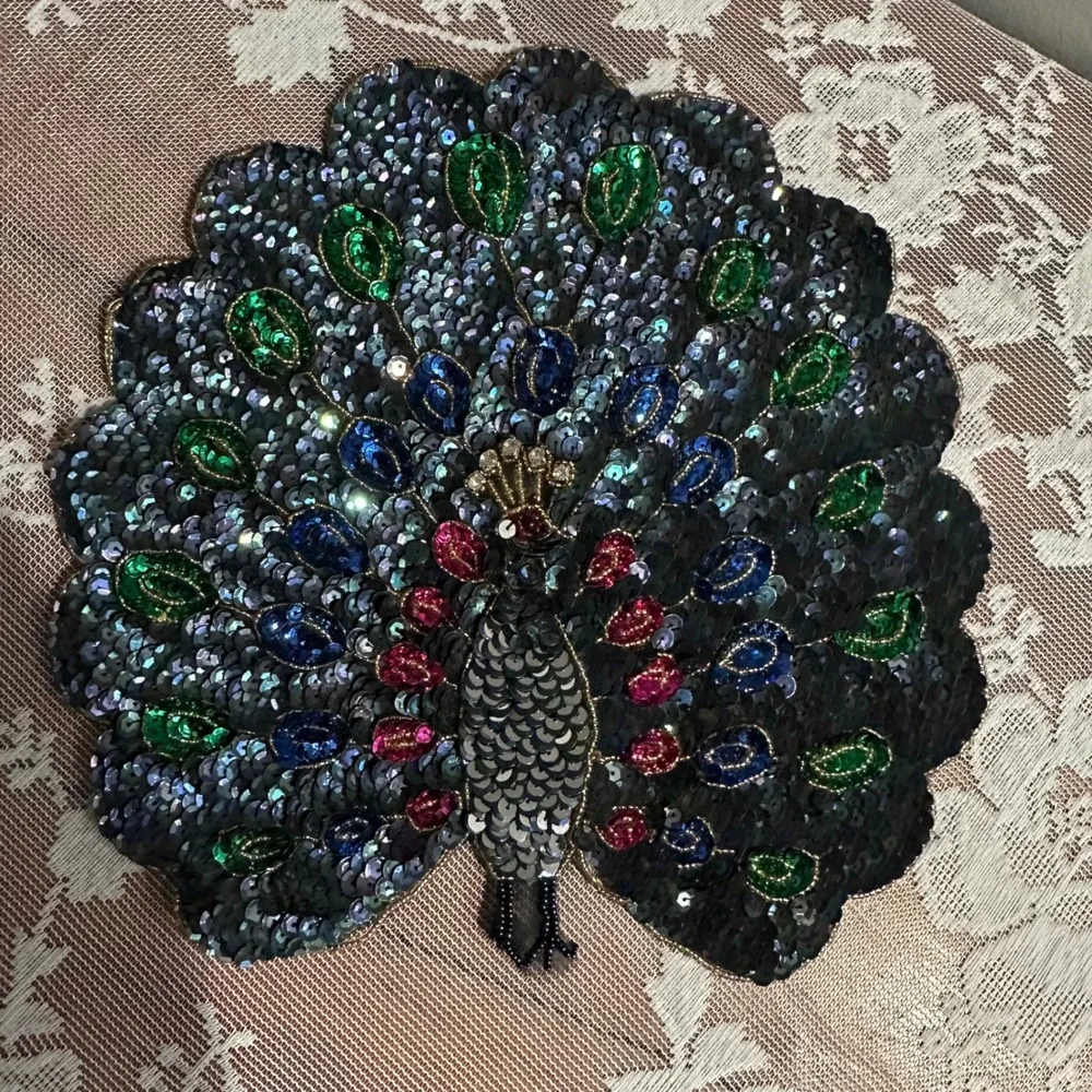 Unbranded Peacock Sequin Patch‎ Large Multicolor Excellent Embroidered Applique